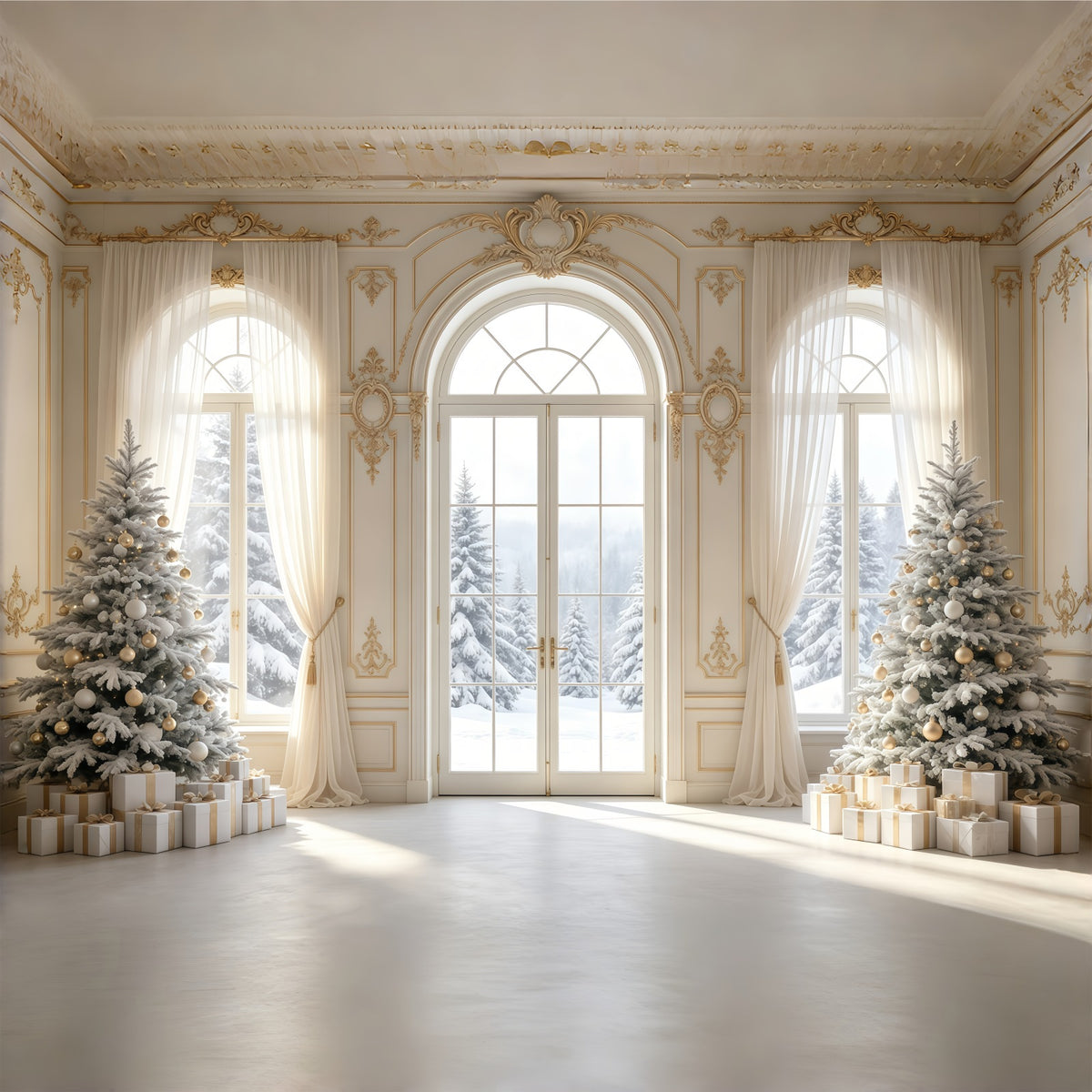 Elegant Christmas Backdrop Vintage Snowy Window View Christmas Backdrops GQ68-79