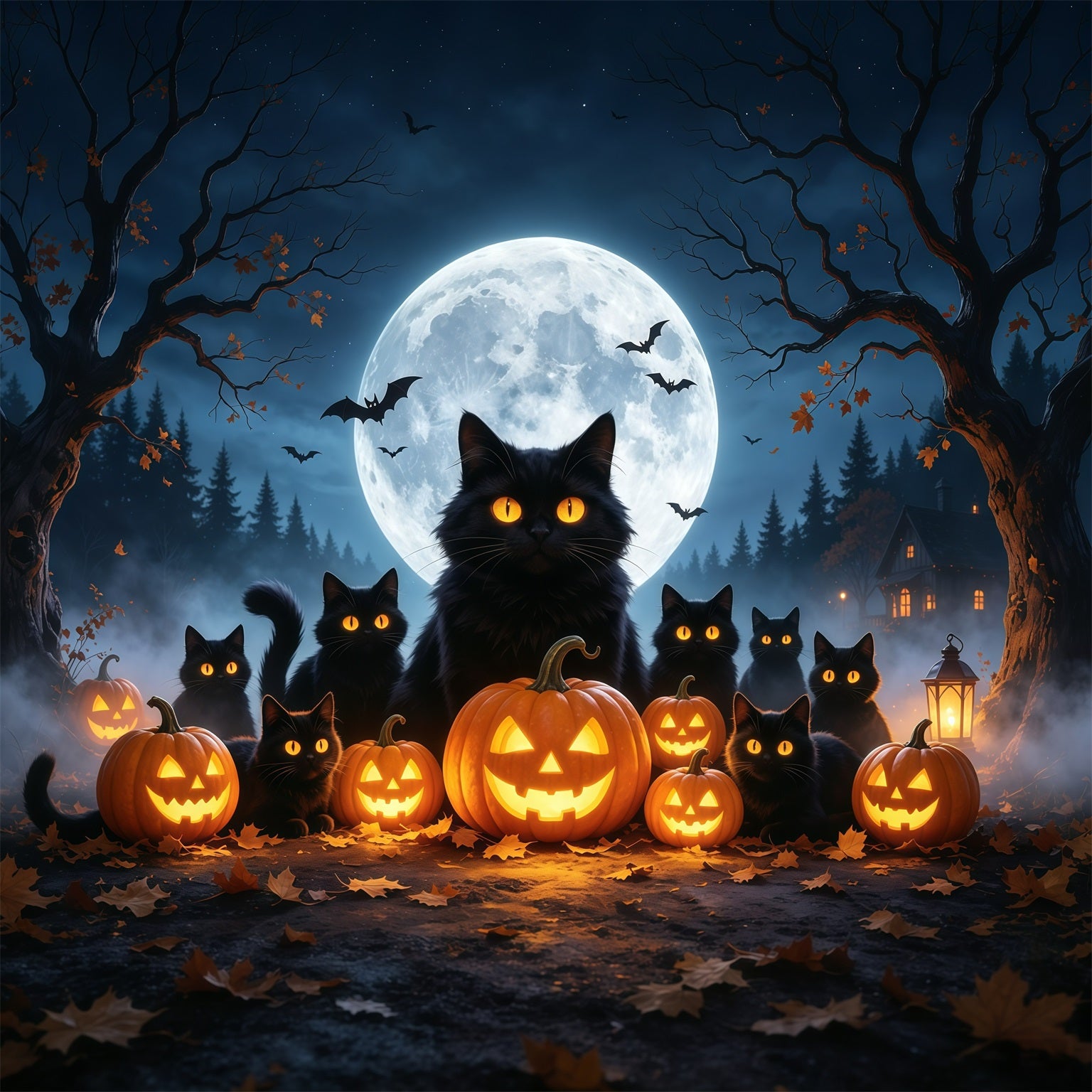 Black Cat Halloween Garage Door Cover Moonlit Pumpkin Lanterns Outdoor Halloween Garage Door Cover GQ68-8-1 car