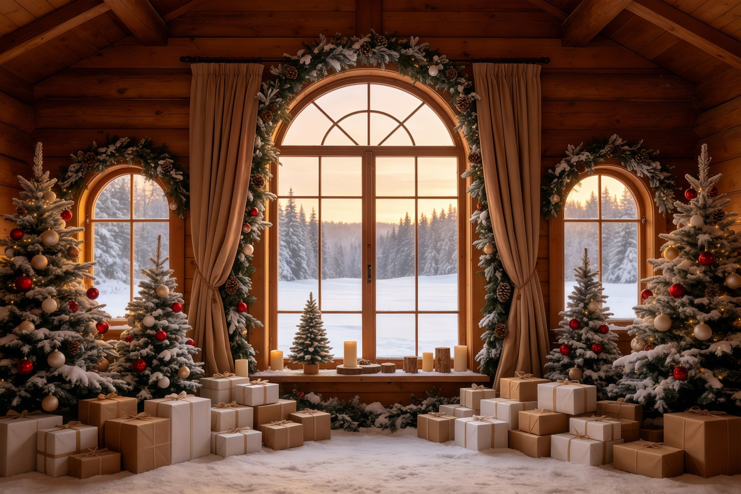 Christmas Cabin Backdrop Rustic House Window View Photo Backdrop Christmas GQ68-86
