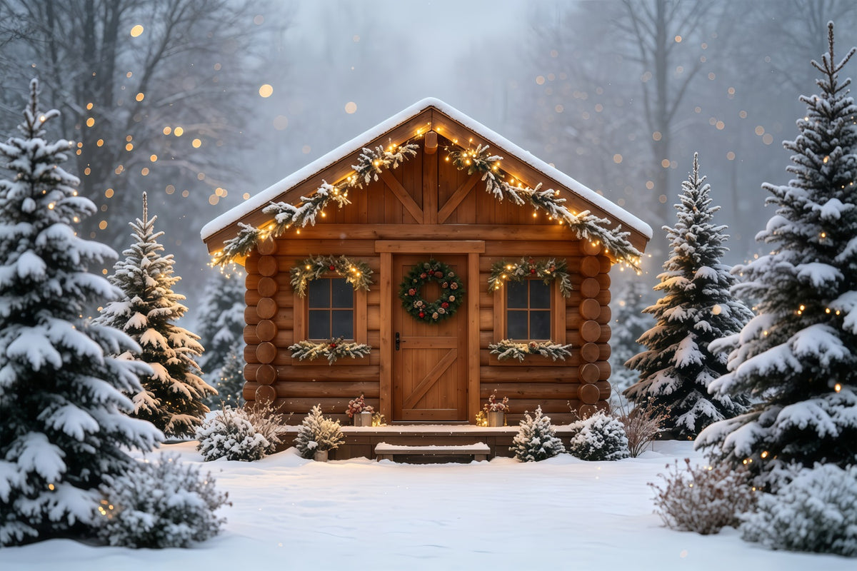 Country Christmas Backdrop Cozy Cabin Snowy Retreat Christmas Wall Backdrop GQ68-88