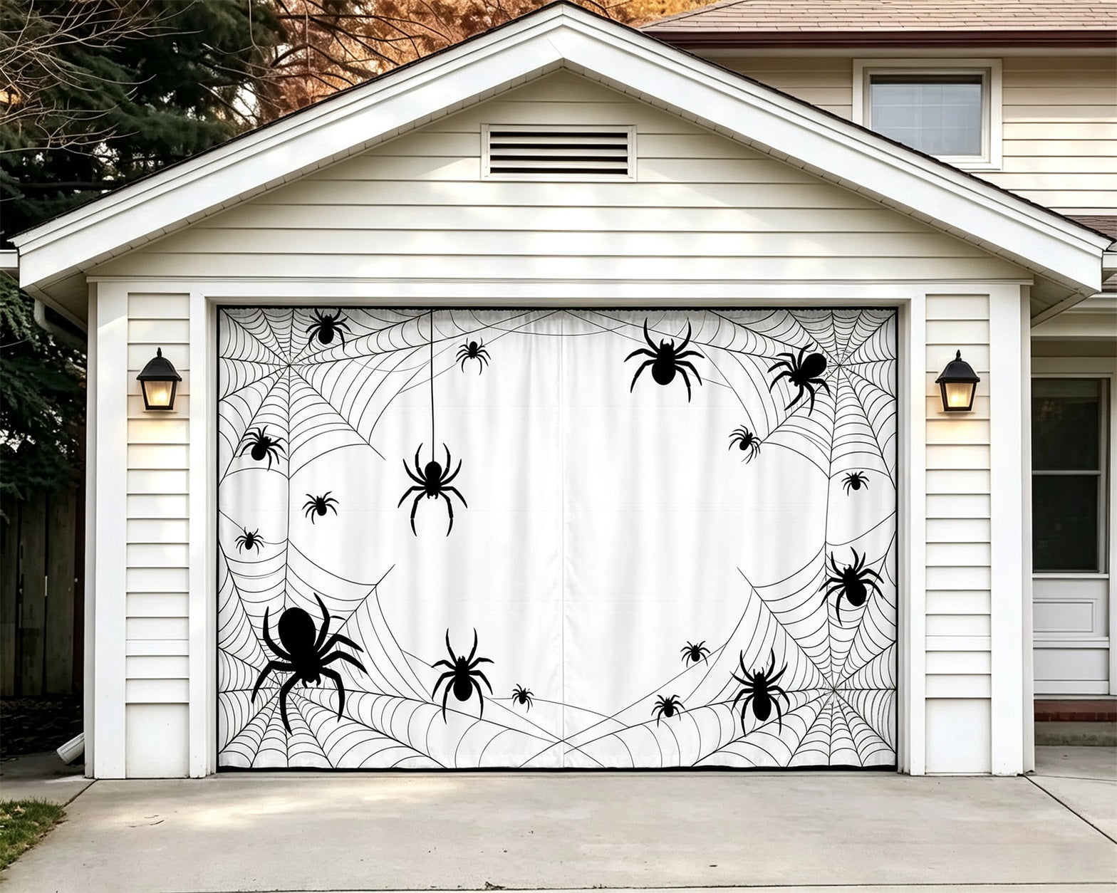 Spider Web Garage Door Cover Spider Web Silhouette Border Halloween Garage Decorations GQ68-9-1 car
