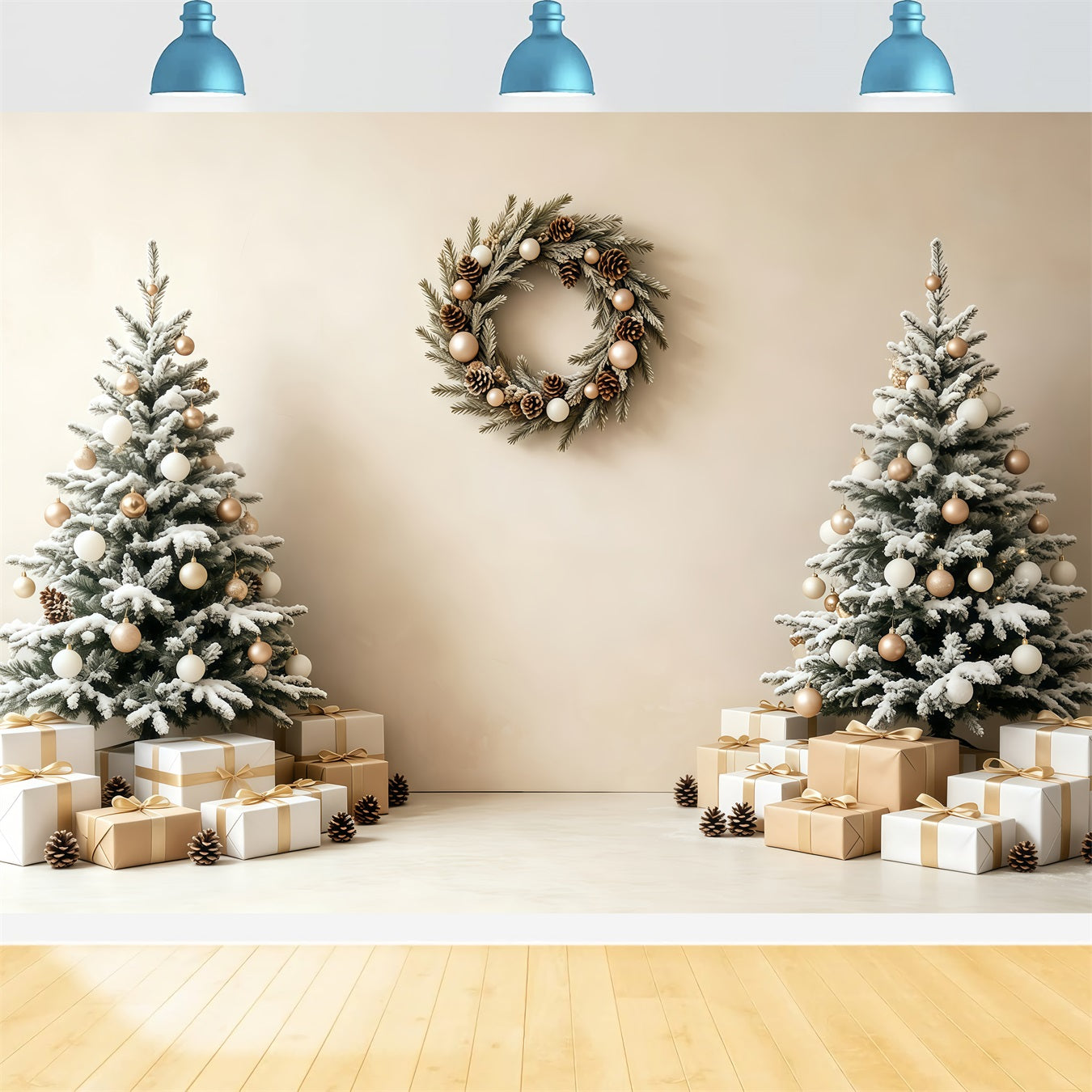 Christmas Wall Backdrop Minimal Tree Wreath Gift Photography Backdrops Christmas GQ68-93