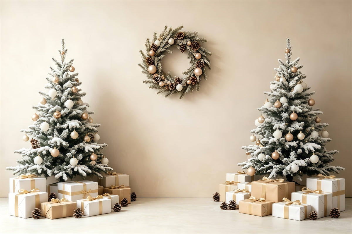 Christmas Wall Backdrop Minimal Tree Wreath Gift Photography Backdrops Christmas GQ68-93