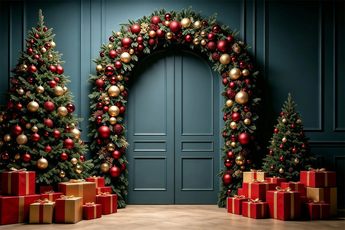 Christmas Wall Backdrop Luxury Garland Door Arch Christmas Studio Backdrop GQ68-96