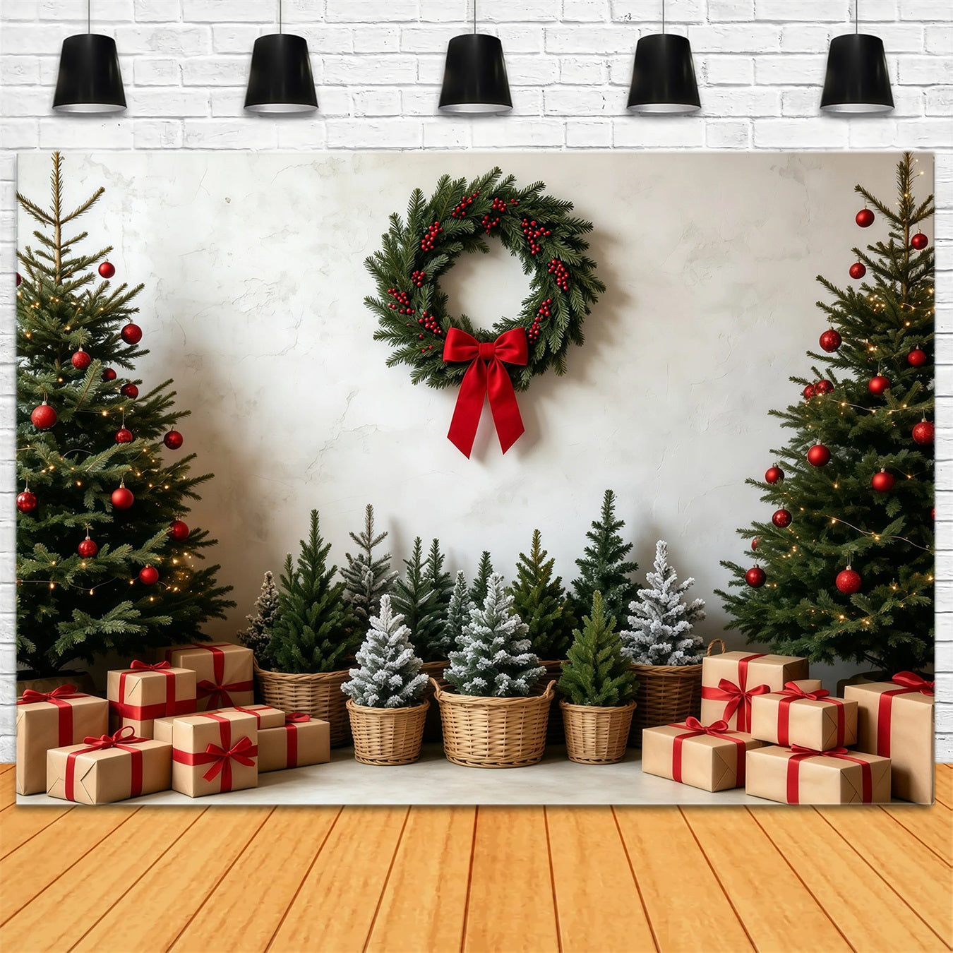 Christmas Tree Backdrop Rustic Wreath Gift Display Studio Backdrops Christmas GQ68-99