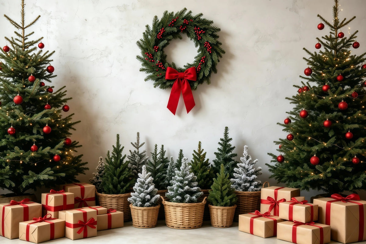 Christmas Tree Backdrop Rustic Wreath Gift Display Studio Backdrops Christmas GQ68-99
