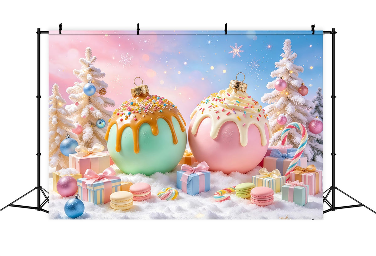 A Christmas Story Backdrop Green Pink Candy Ornament Pastel Christmas Backdrop GQ69-100