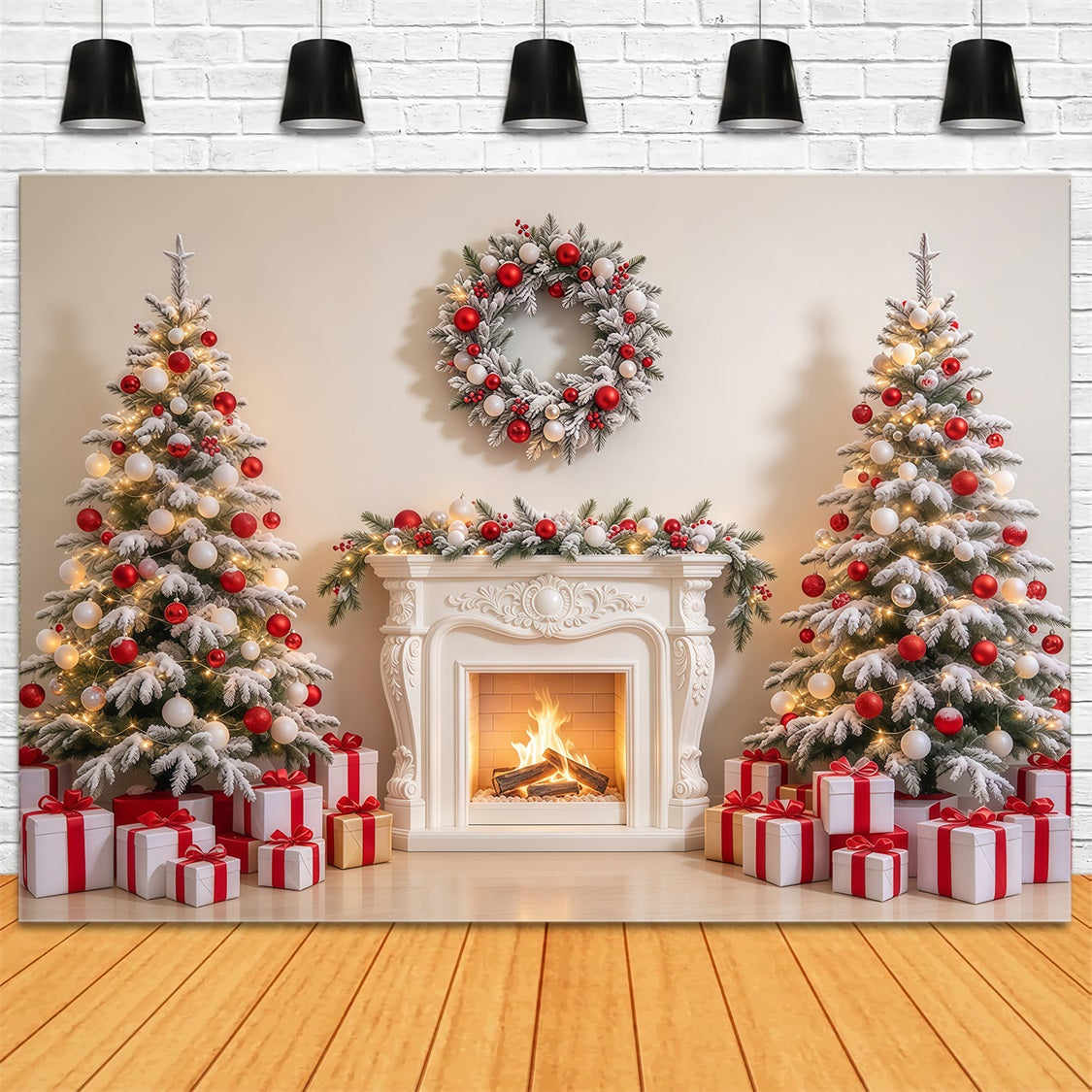 Red And White Christmas Backdrop Cpzy Fireplace Display 10 x 10 Christmas Backdrop GQ69-101