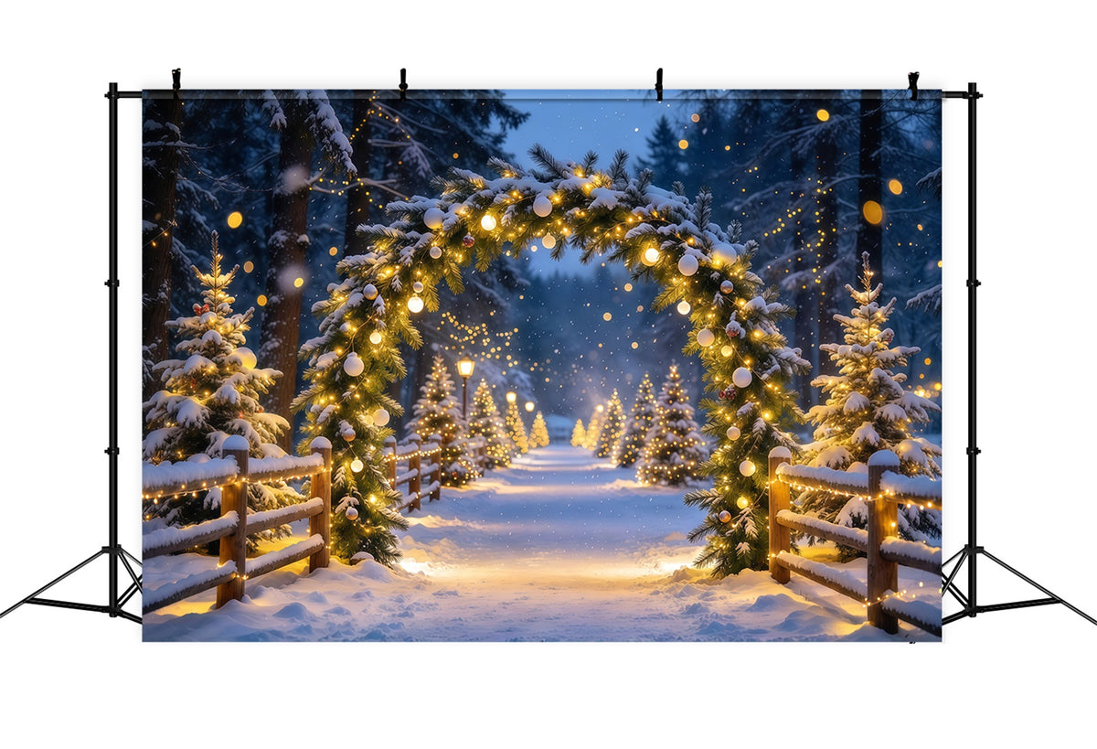 Christmas Backdrop With Lights Snowy Forest Lighted Arch Christmas Bokeh Backdrop GQ69-103