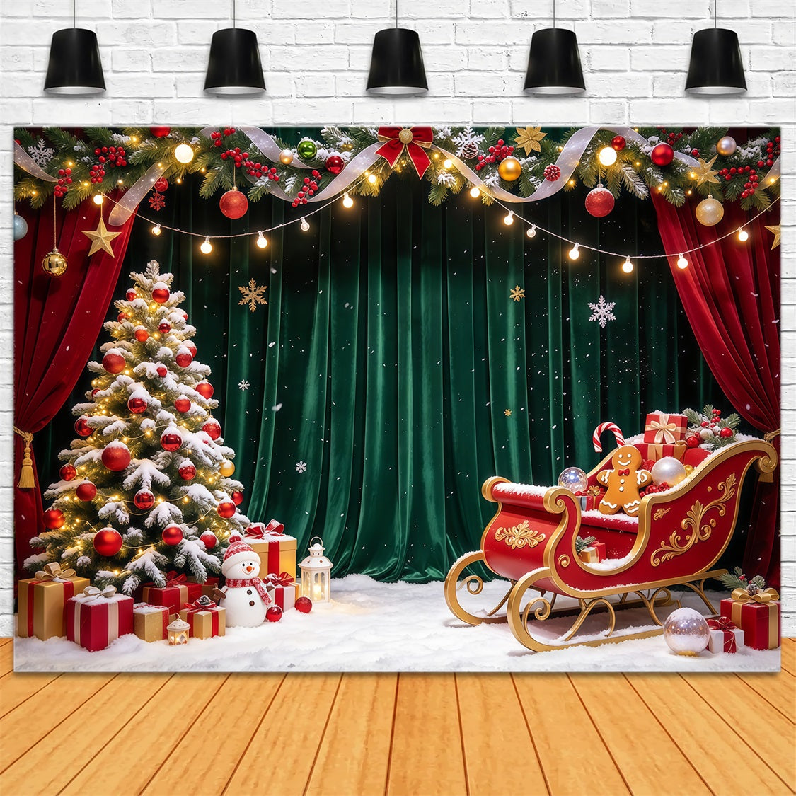 Christmas Party Picture Backdrop Velvet Sleigh Gift Display Christmas Backdrop Vertical GQ69-104
