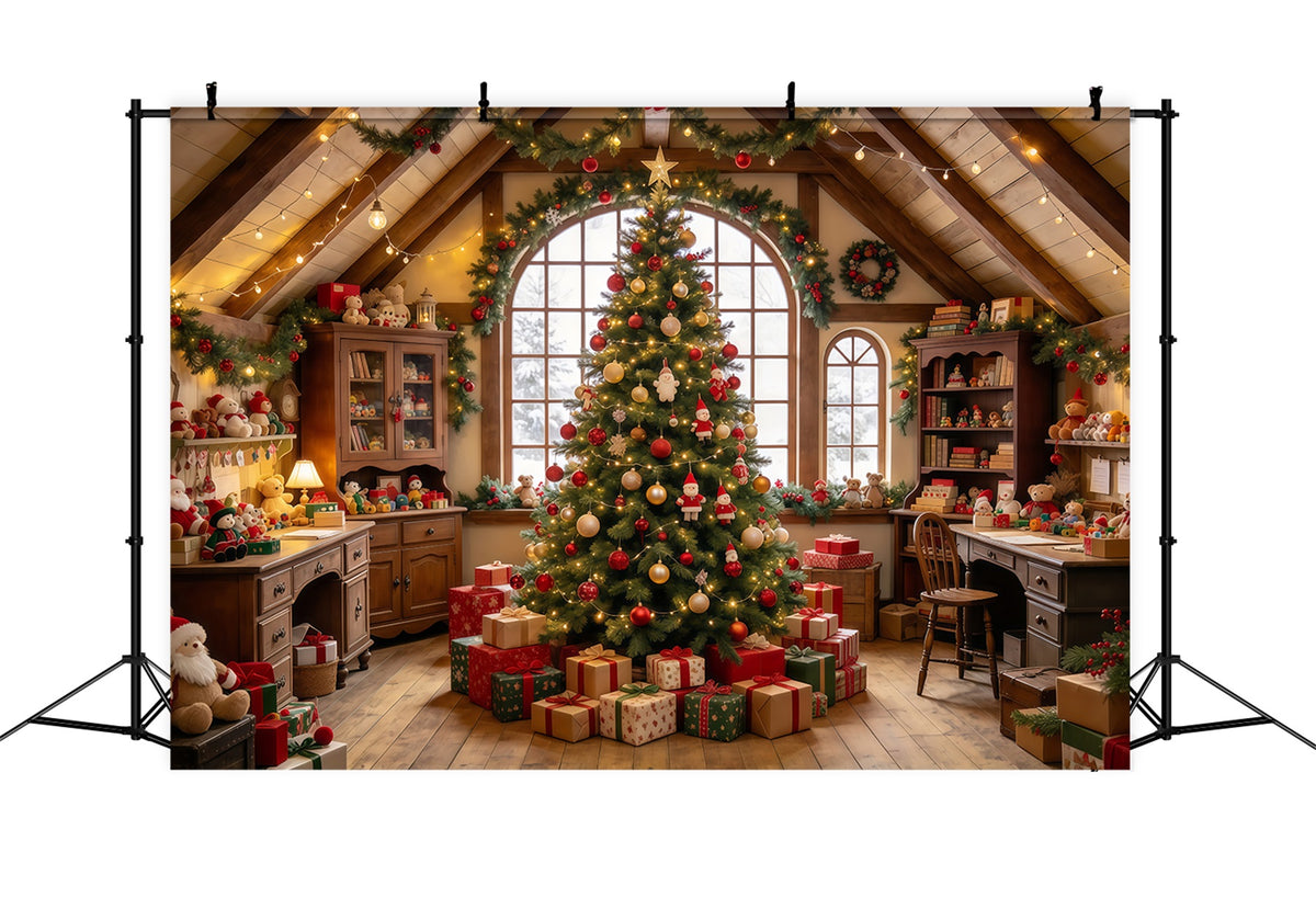 Santas Workshop Backdrops Cozy Toy Room Interior Santa's House Backdrop GQ69-112
