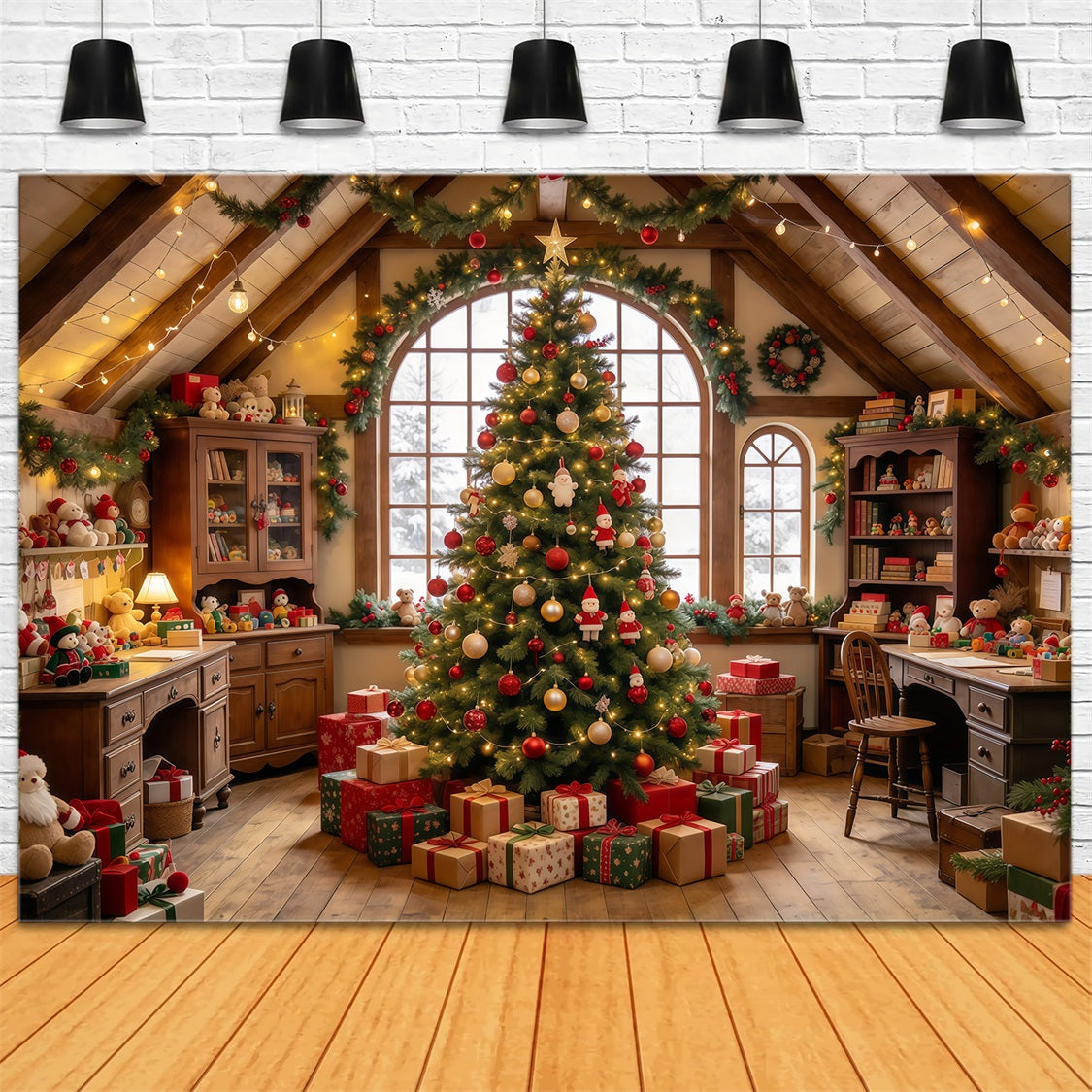 Santas Workshop Backdrops Cozy Toy Room Interior Santa's House Backdrop GQ69-112