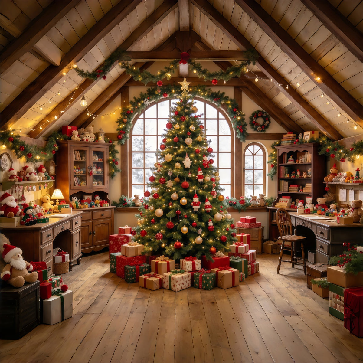 Santas Workshop Backdrops Cozy Toy Room Interior Santa's House Backdrop GQ69-112