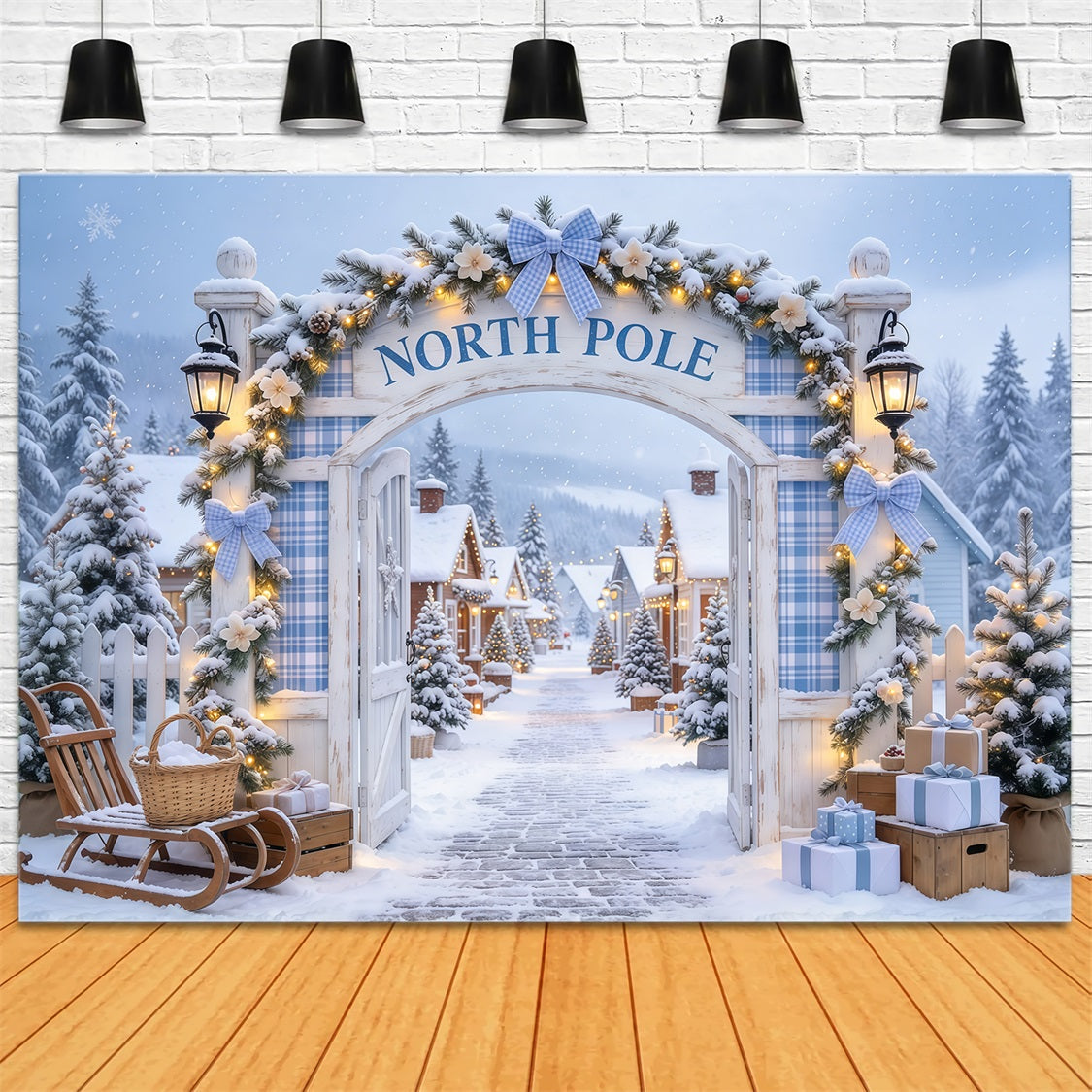Christmas North Pole Backdrop Snowy Village Gateway Christmas Concert Backdrop GQ69-116