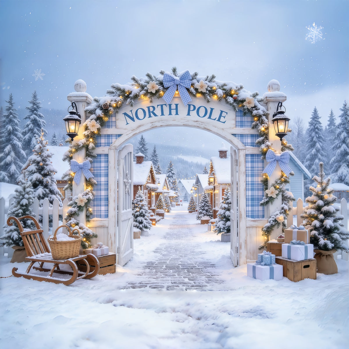 Christmas North Pole Backdrop Snowy Village Gateway Christmas Concert Backdrop GQ69-116
