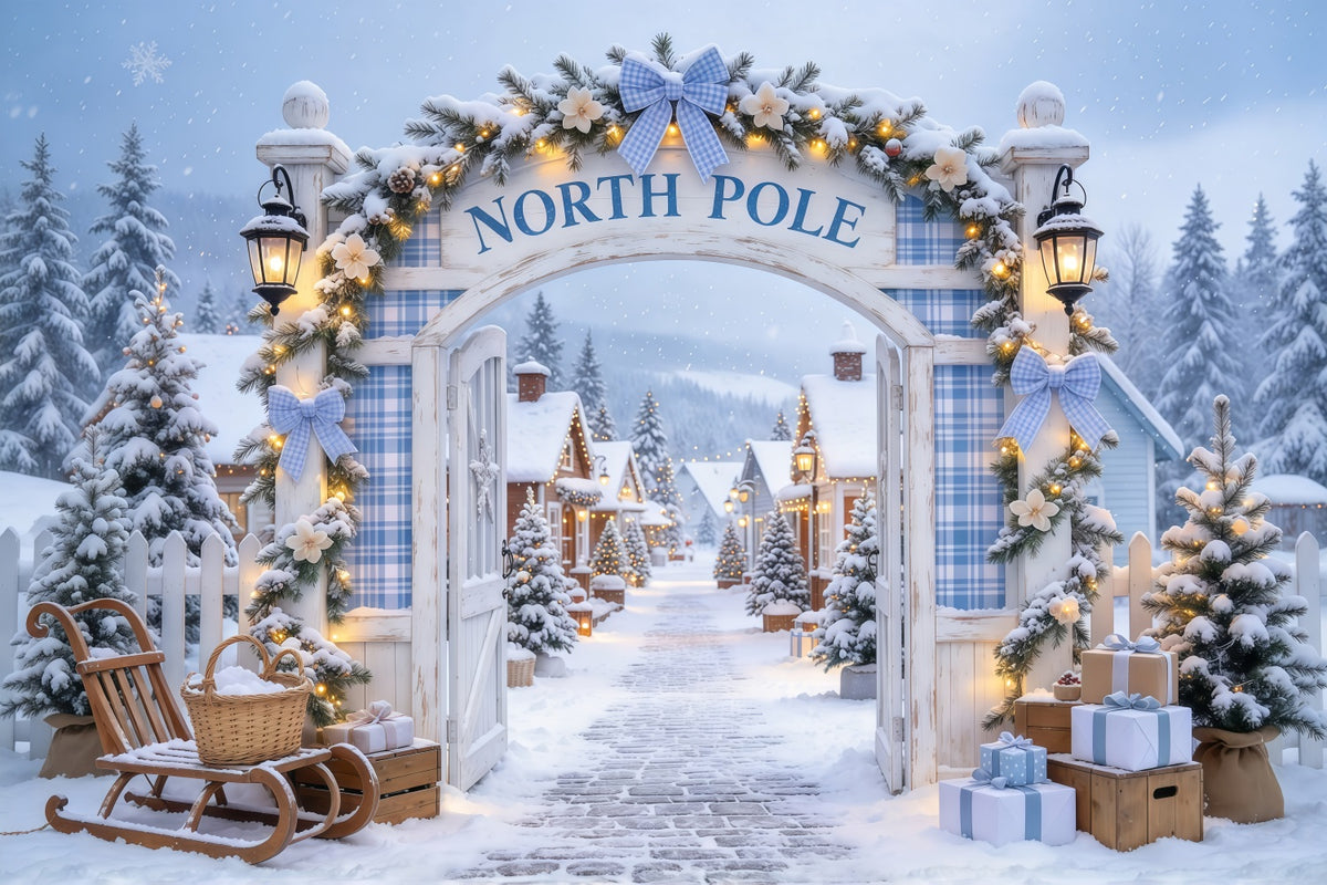 Christmas North Pole Backdrop Snowy Village Gateway Christmas Concert Backdrop GQ69-116