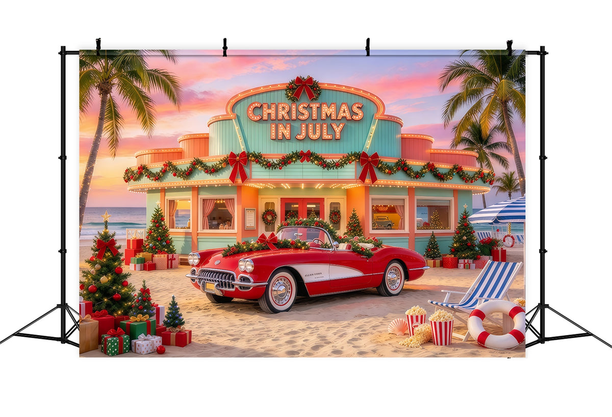 Christmas In July Photo Backdrop Tropical Holiday Car Christmas Tree Wedding Backdrop GQ69-117