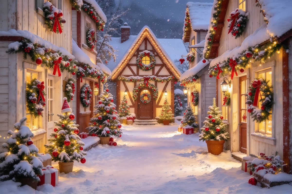 Christmas Backdrops Sale Snowy Garland Village Street Buy Christmas Backdrop GQ69-118