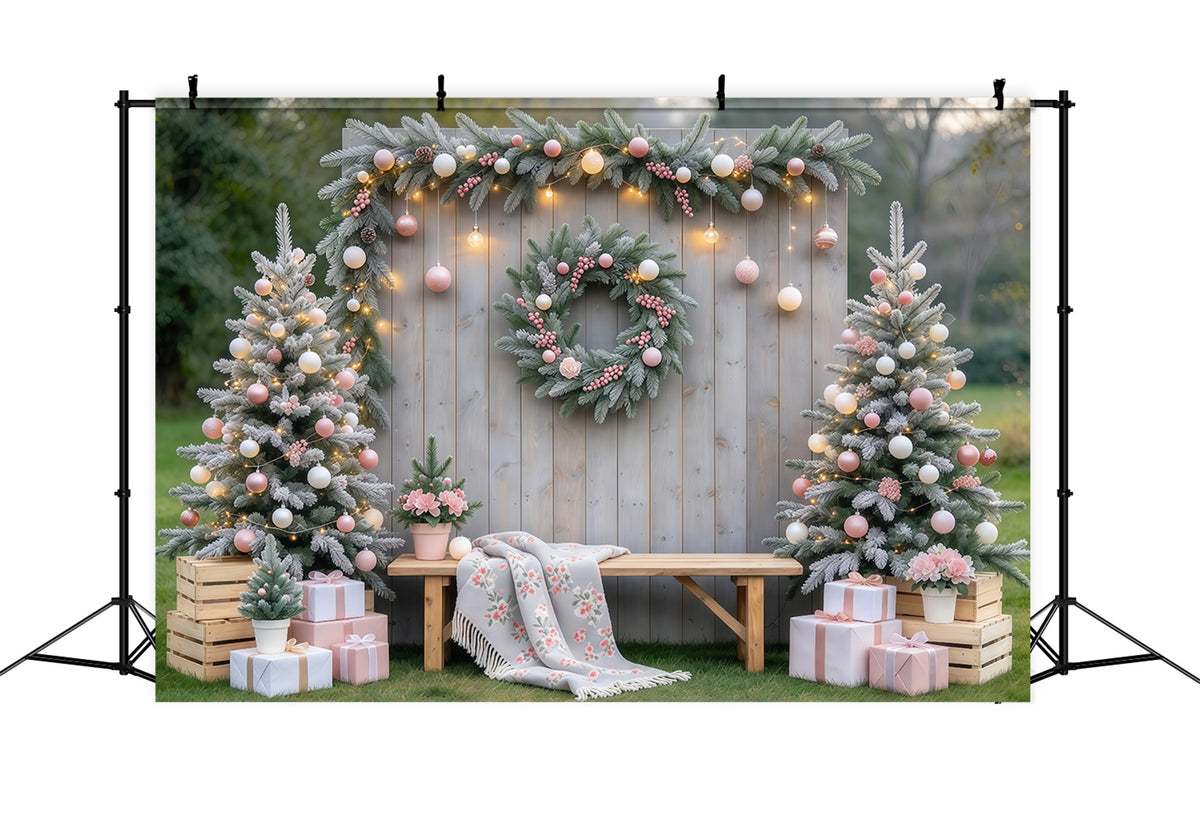 Rustic Christmas Photo Backdrop Blush Ornament Garden Display Family Christmas Backdrop GQ69-119