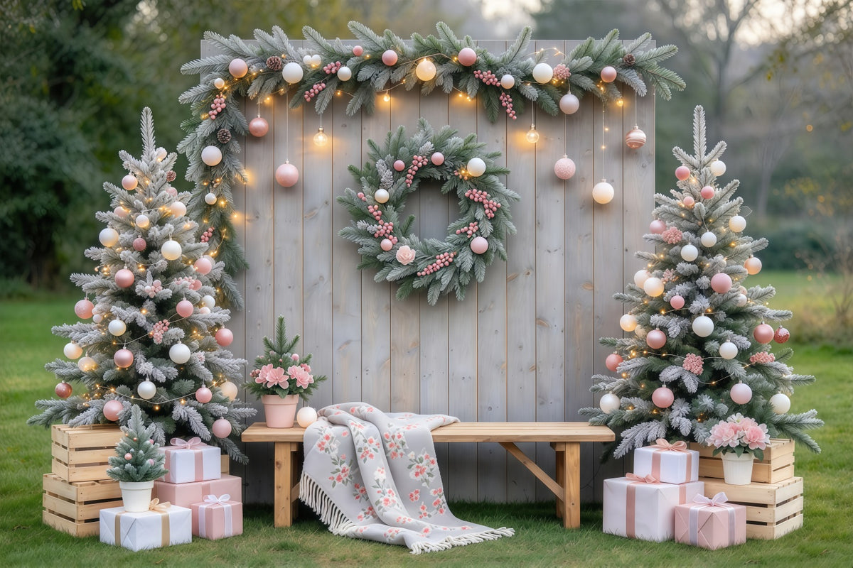 Rustic Christmas Photo Backdrop Blush Ornament Garden Display Family Christmas Backdrop GQ69-119