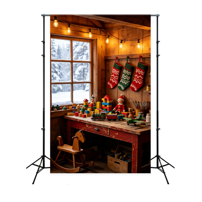 Rustic Christmas Backdrop Cozy Cabin Toy Corner Indoor Christmas Backdrop GQ69-39