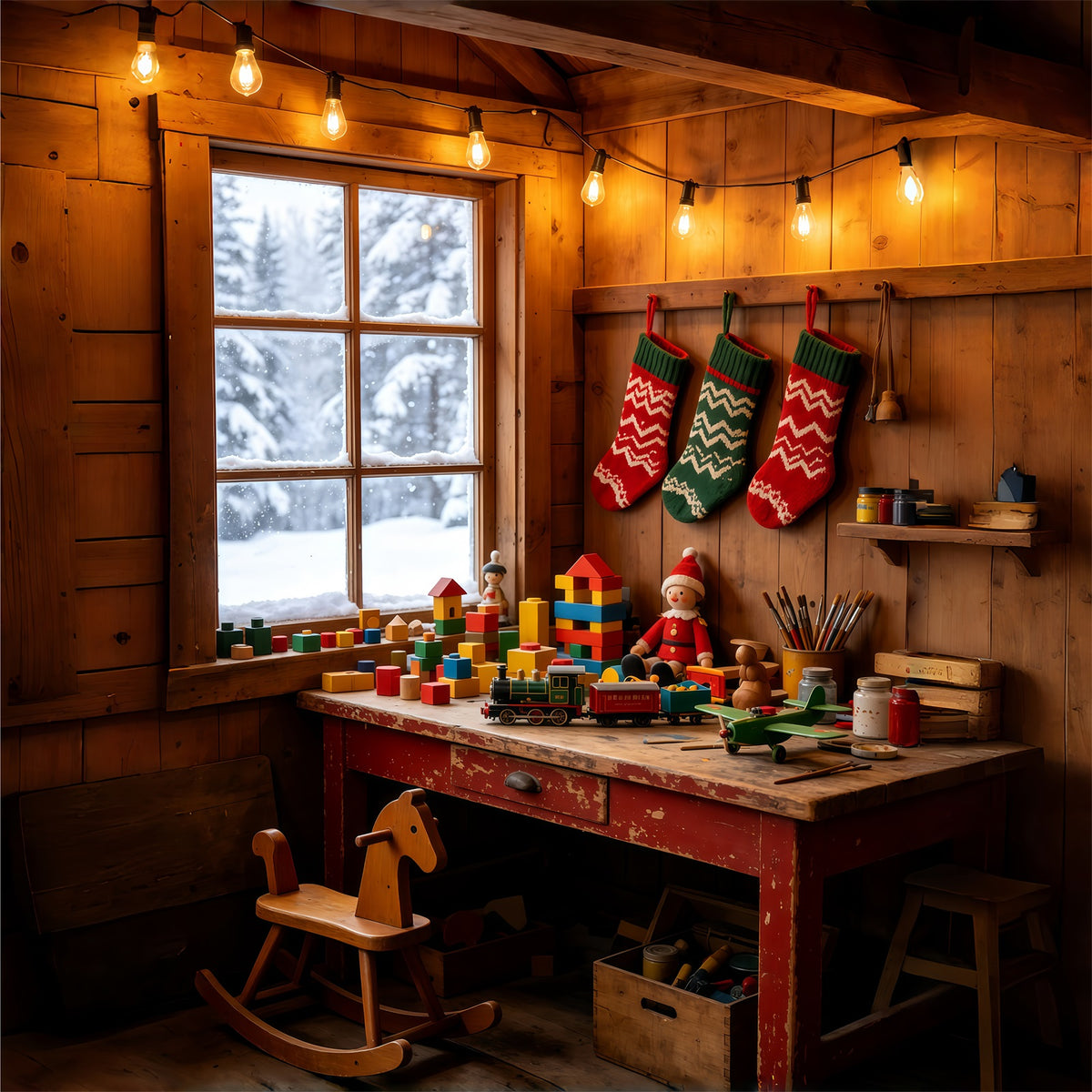 Rustic Christmas Backdrop Cozy Cabin Toy Corner Indoor Christmas Backdrop GQ69-39