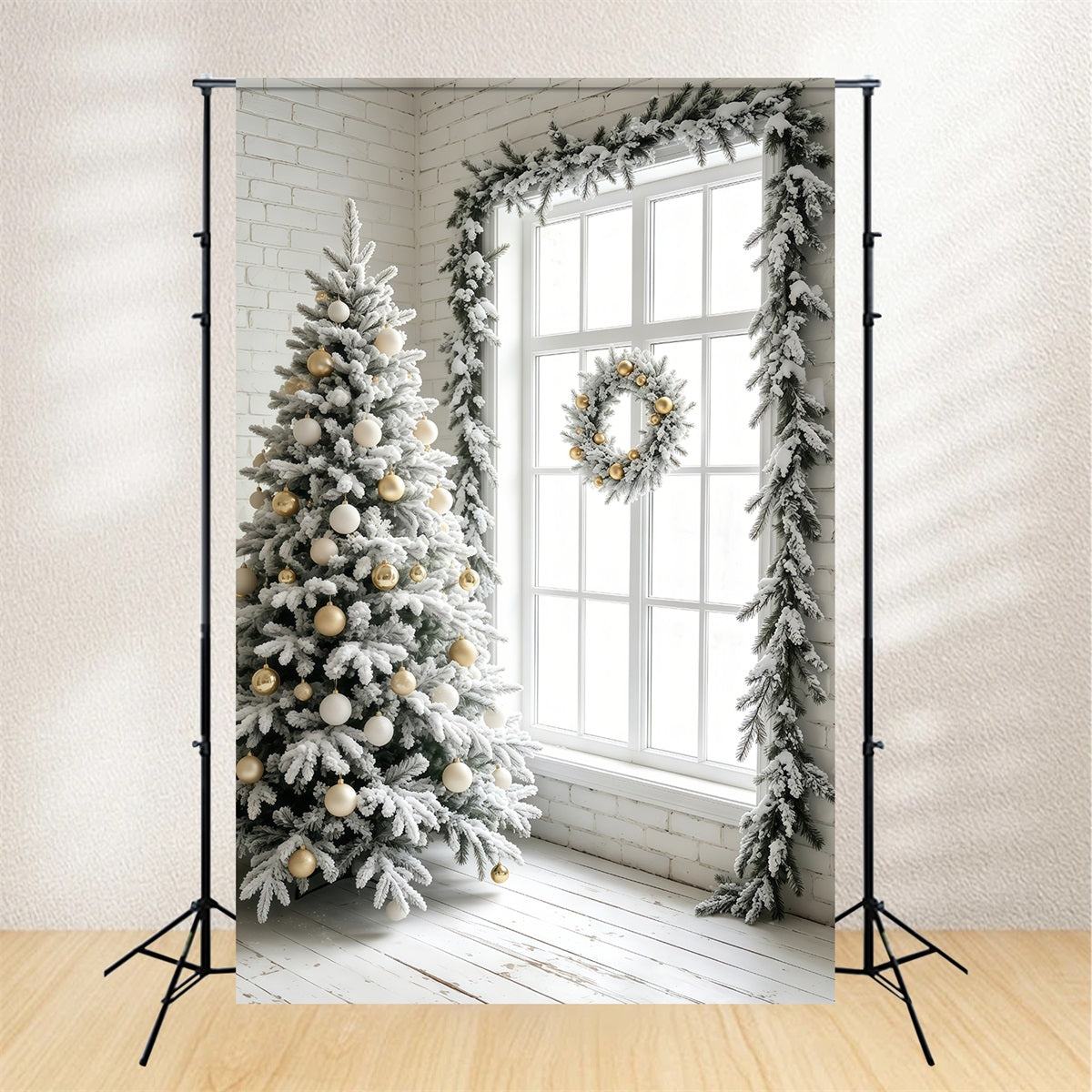 Simple Christmas Backdrop Frosted White Tree Window Photo Christmas Backdrop GQ69-41
