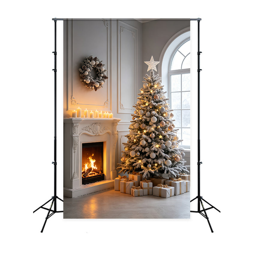 Christmas Scene Backdrop Elegant Fireplace Tree Room Photo Christmas Backdrops GQ69-42