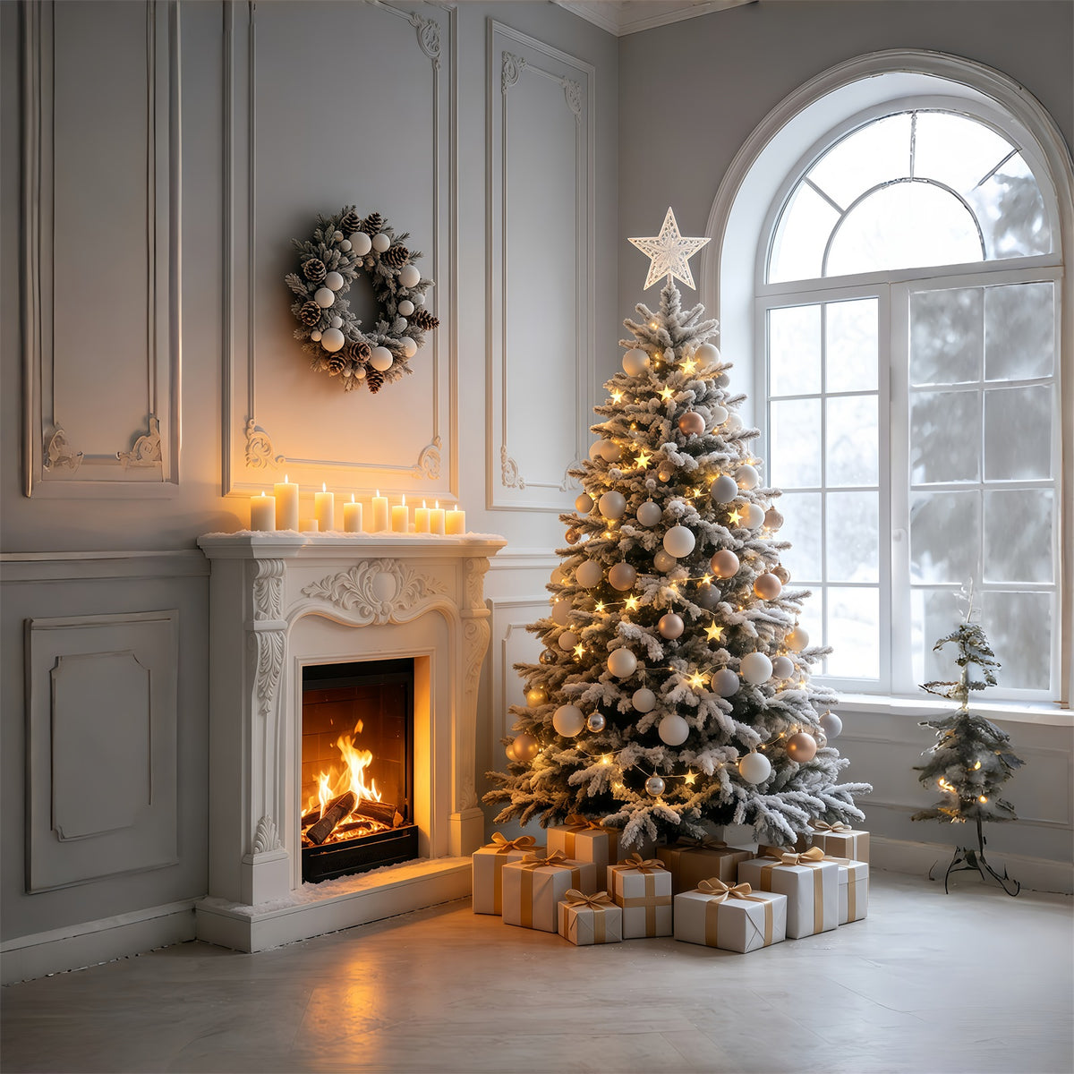 Christmas Scene Backdrop Elegant Fireplace Tree Room Photo Christmas Backdrops GQ69-42