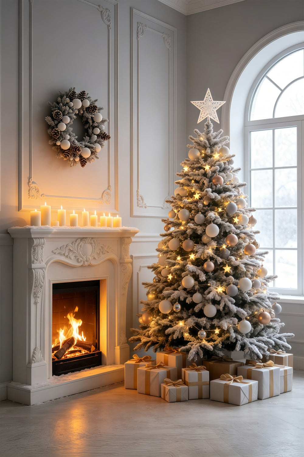 Christmas Scene Backdrop Elegant Fireplace Tree Room Photo Christmas Backdrops GQ69-42