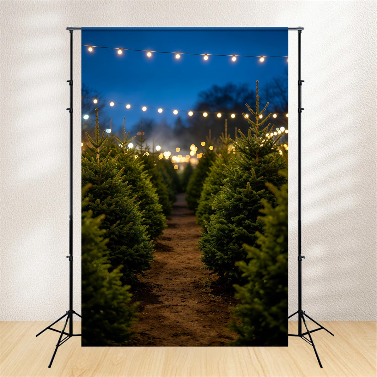 Christmas Tree Backdrop Nighttime Pine Tree Pathway Indoor Christmas Backdrops GQ69-49