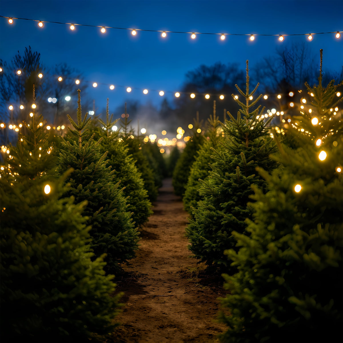 Christmas Tree Backdrop Nighttime Pine Tree Pathway Indoor Christmas Backdrops GQ69-49