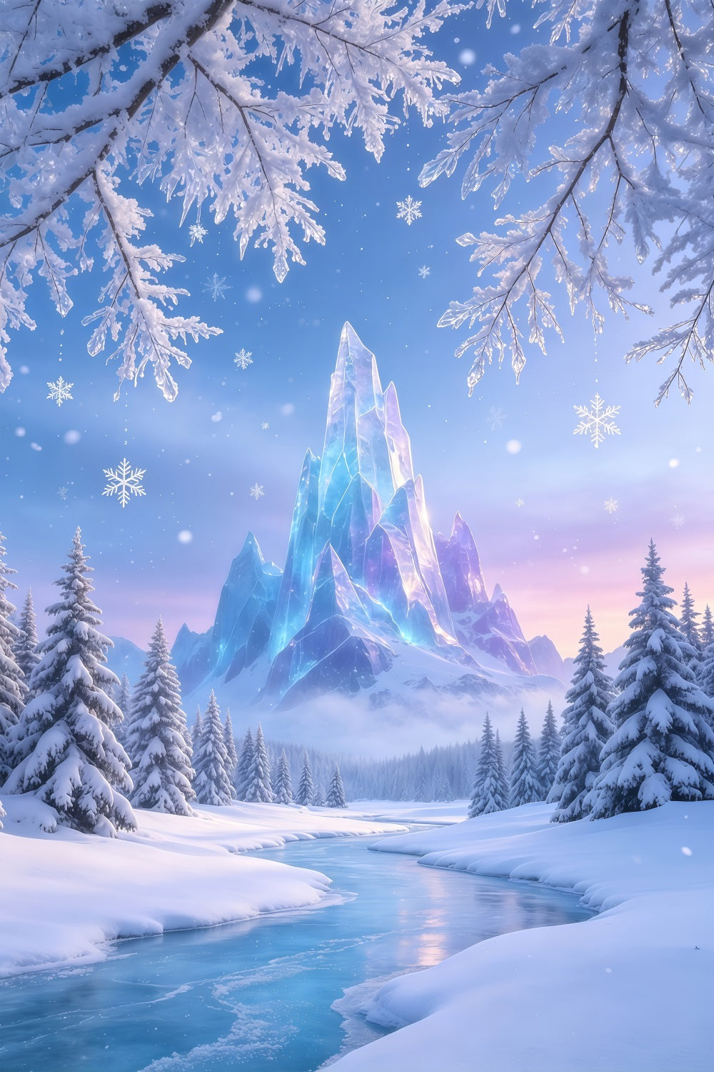 Christmas Wonderland Backdrop Frozen Crystal Mountain Professional Christmas Backdrop GQ69-50