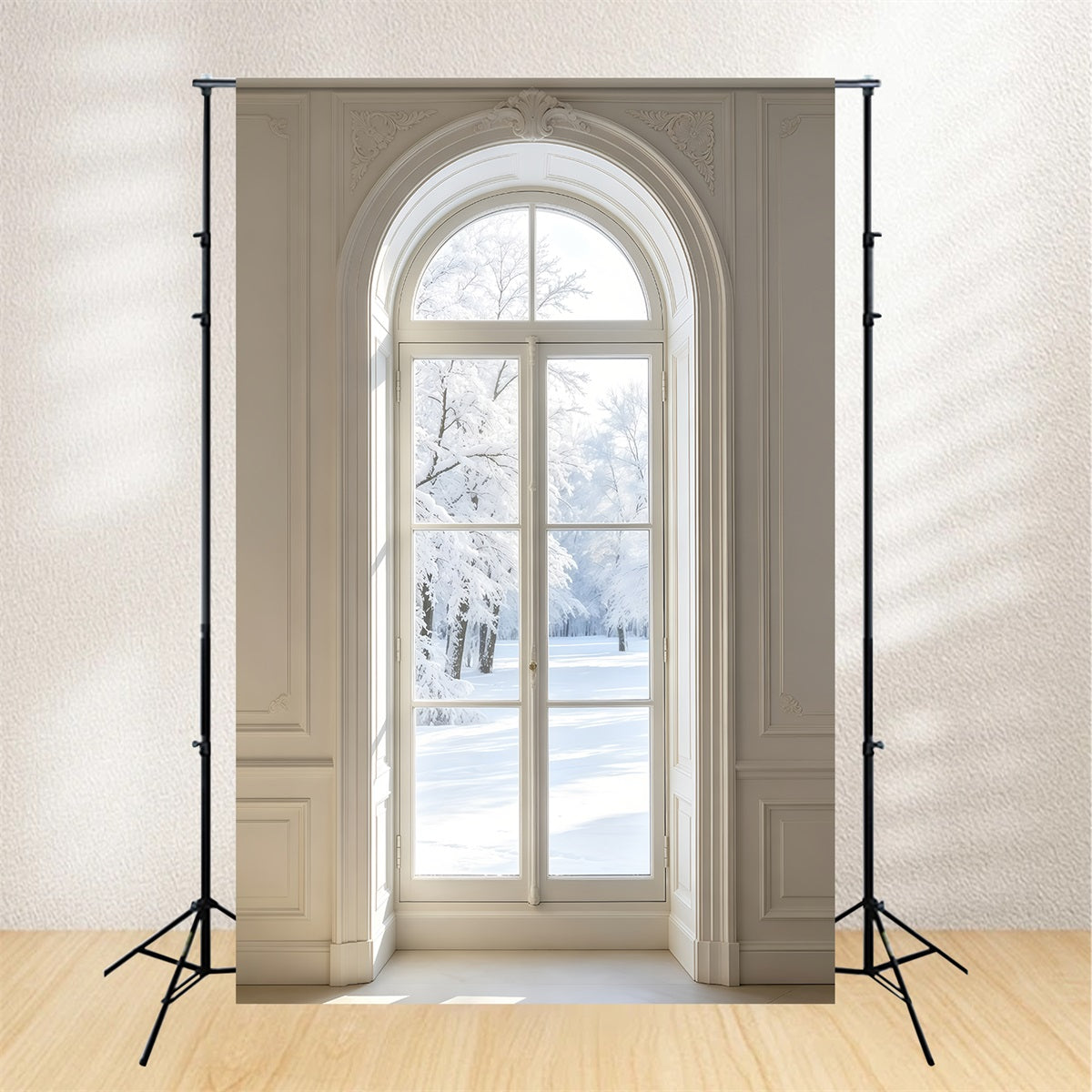 White Christmas Backdrop Elegant Arched Window View Wall Backdrop Christmas GQ69-51