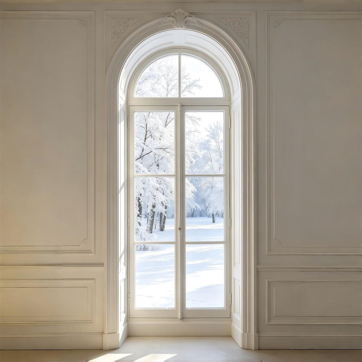 White Christmas Backdrop Elegant Arched Window View Wall Backdrop Christmas GQ69-51
