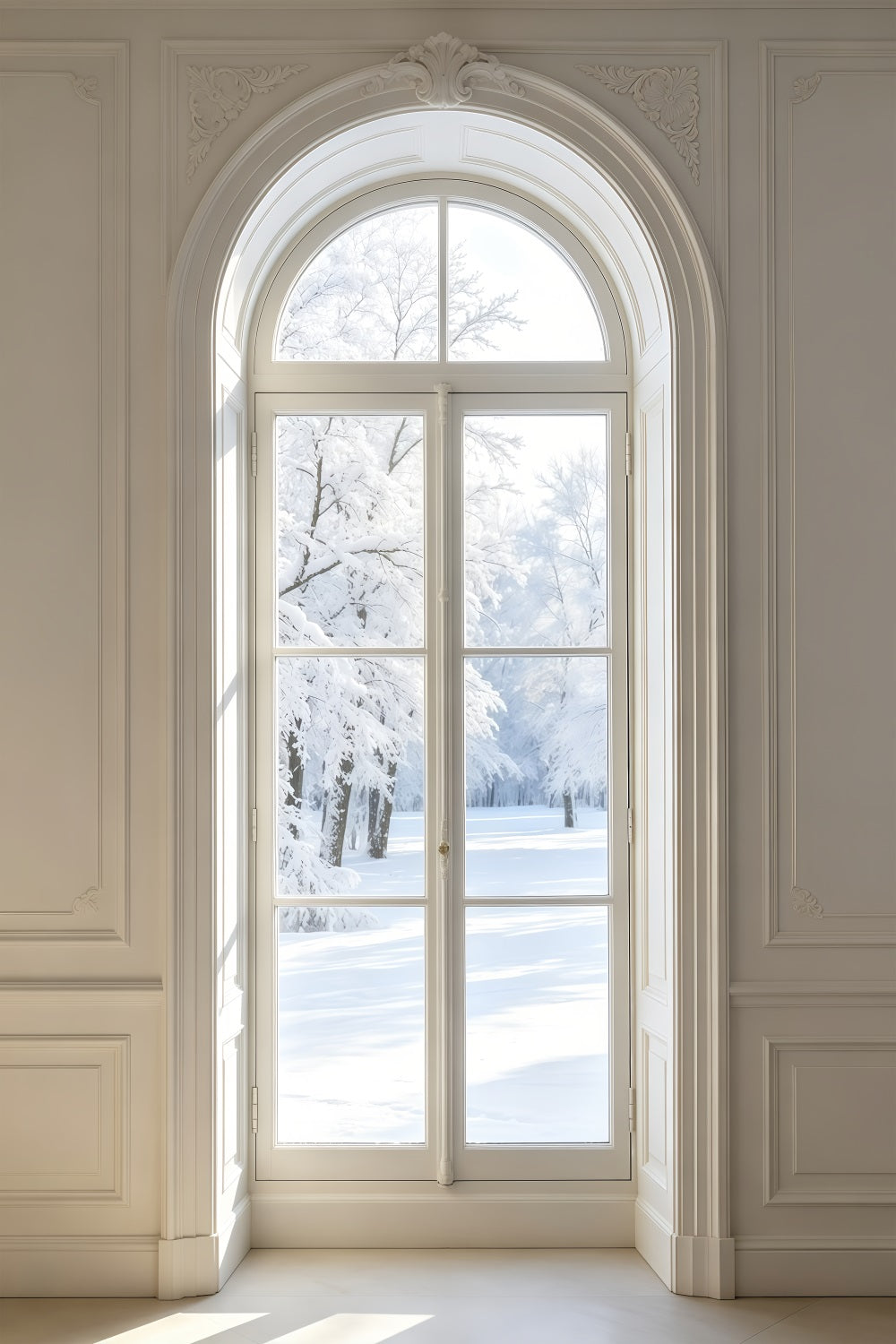 White Christmas Backdrop Elegant Arched Window View Wall Backdrop Christmas GQ69-51