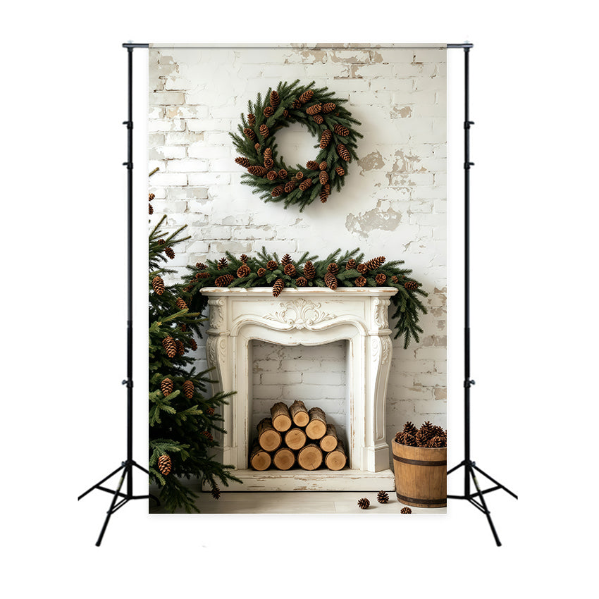 Christmas Wall Backdrop Pinecone Wreath Mantel Display Photographic Backdrops Christmas GQ69-54
