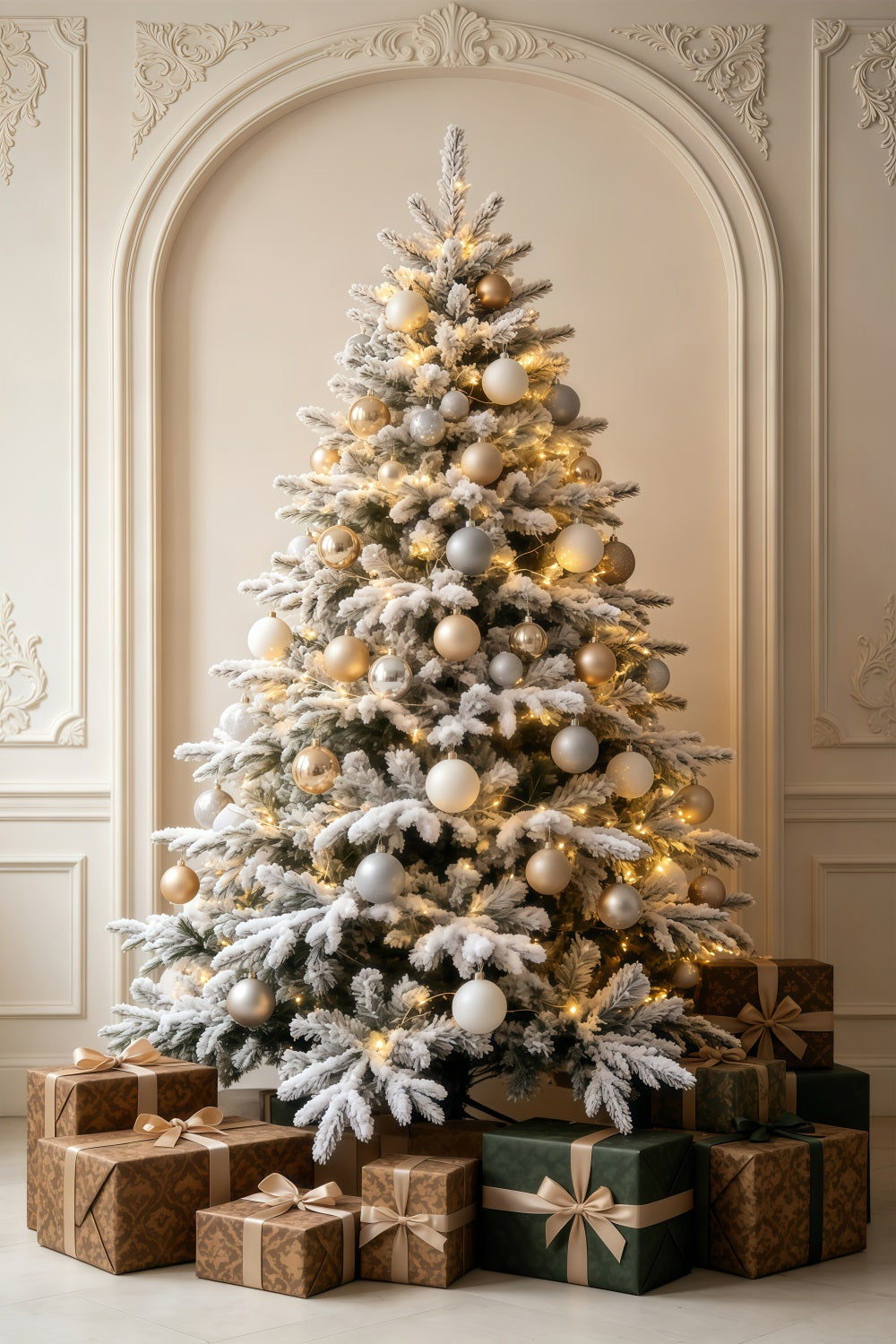 Christmas Ornament Backdrop Snowy White Tree Fireplace Room Backdrop Christmas GQ69-60