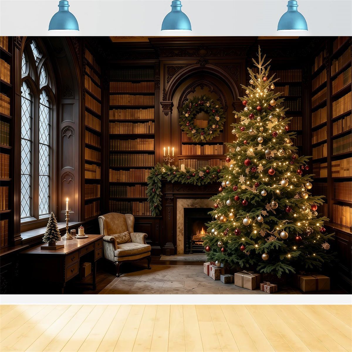 Indoor Christmas Backdrop Elegant Frosted Tree Arch Christmas Photography Backdrop GQ69-61
