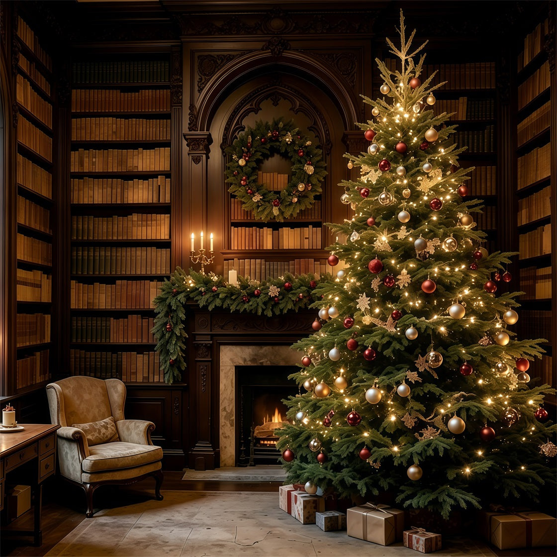 Indoor Christmas Backdrop Elegant Frosted Tree Arch Christmas Photography Backdrop GQ69-61