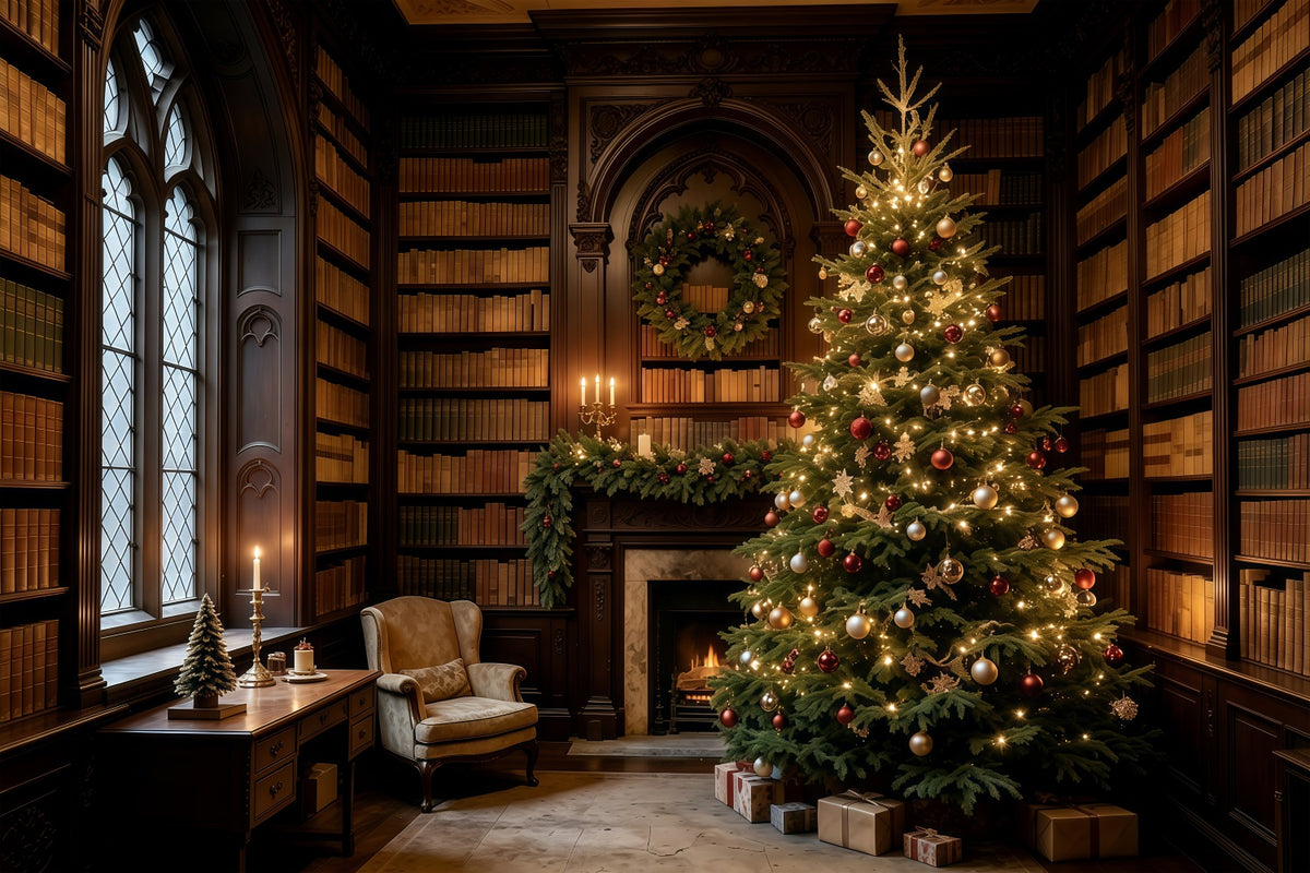 Indoor Christmas Backdrop Elegant Frosted Tree Arch Christmas Photography Backdrop GQ69-61