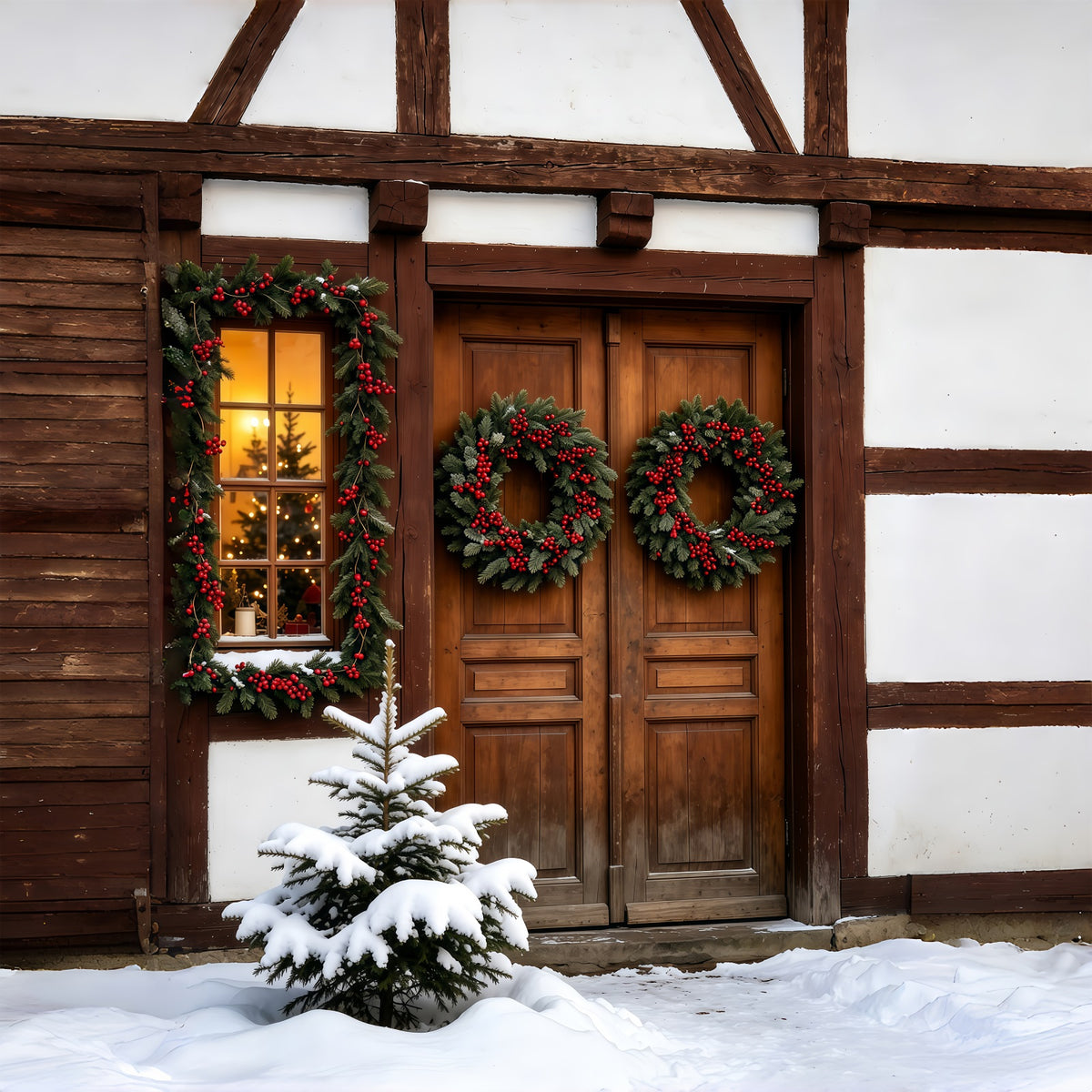 Christmas Wood Backdrop Snowy Sleigh Ride Display Christmas Photography Backdrops GQ69-63