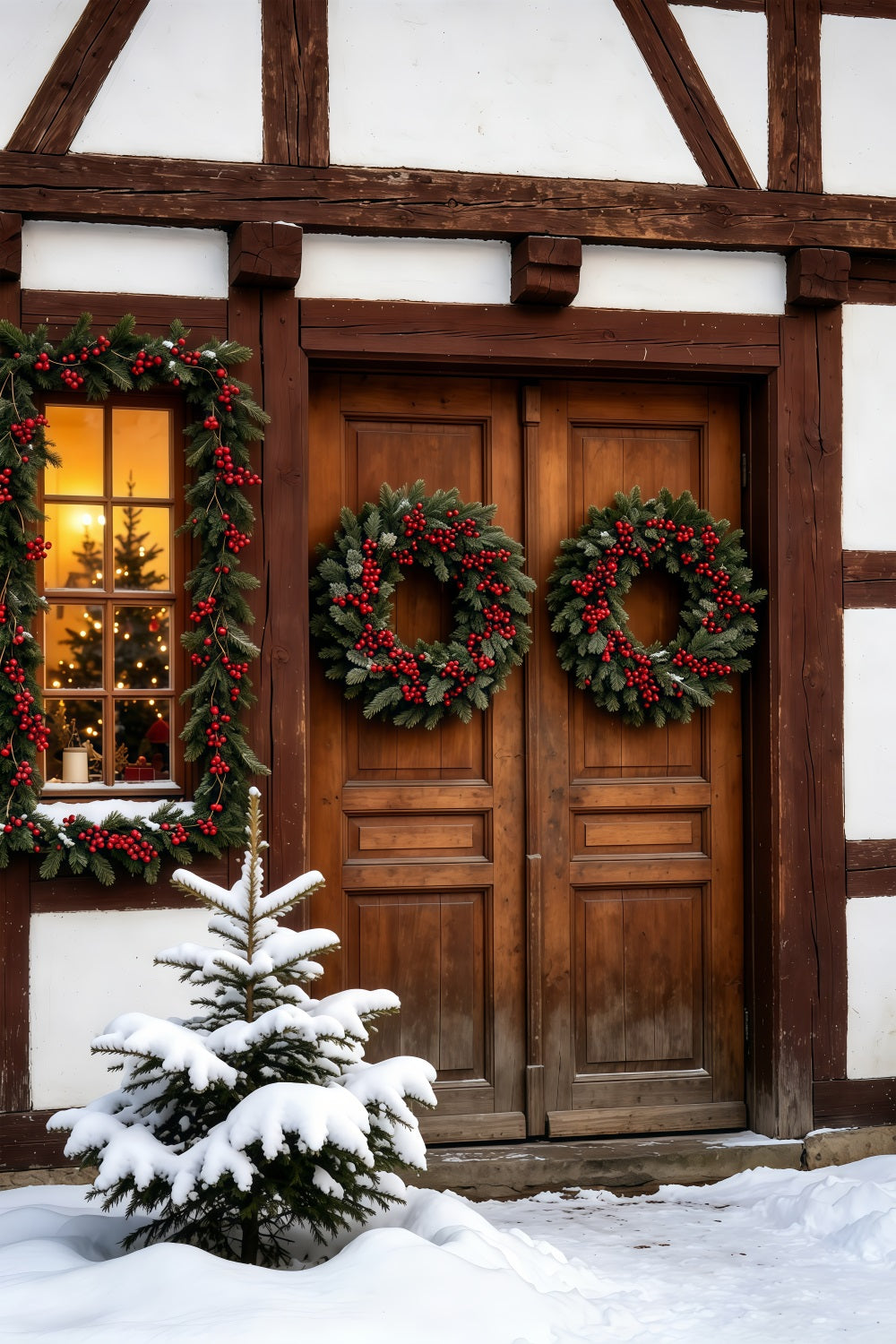 Christmas Wood Backdrop Snowy Sleigh Ride Display Christmas Photography Backdrops GQ69-63