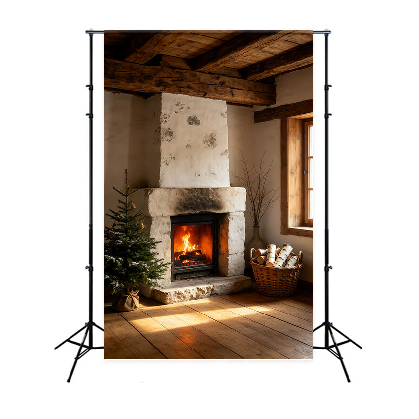 Country Christmas Backdrop Rustic Cottage Door Wreaths Photo Backdrop Christmas GQ69-64