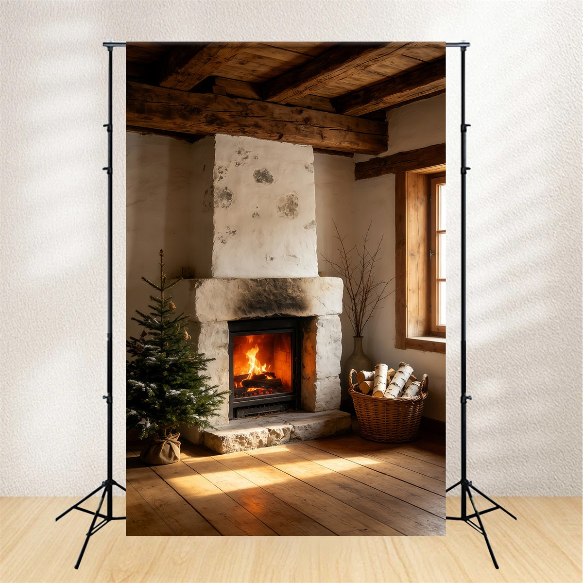 Country Christmas Backdrop Rustic Cottage Door Wreaths Photo Backdrop Christmas GQ69-64