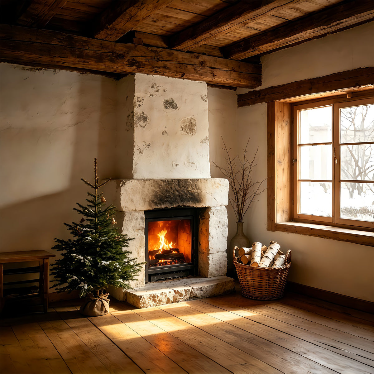 Country Christmas Backdrop Rustic Cottage Door Wreaths Photo Backdrop Christmas GQ69-64
