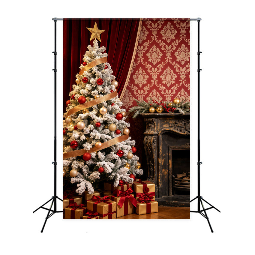 Realistic Christmas Backdrop Elegant Red Velvet Tree Large Christmas Backdrop GQ69-68
