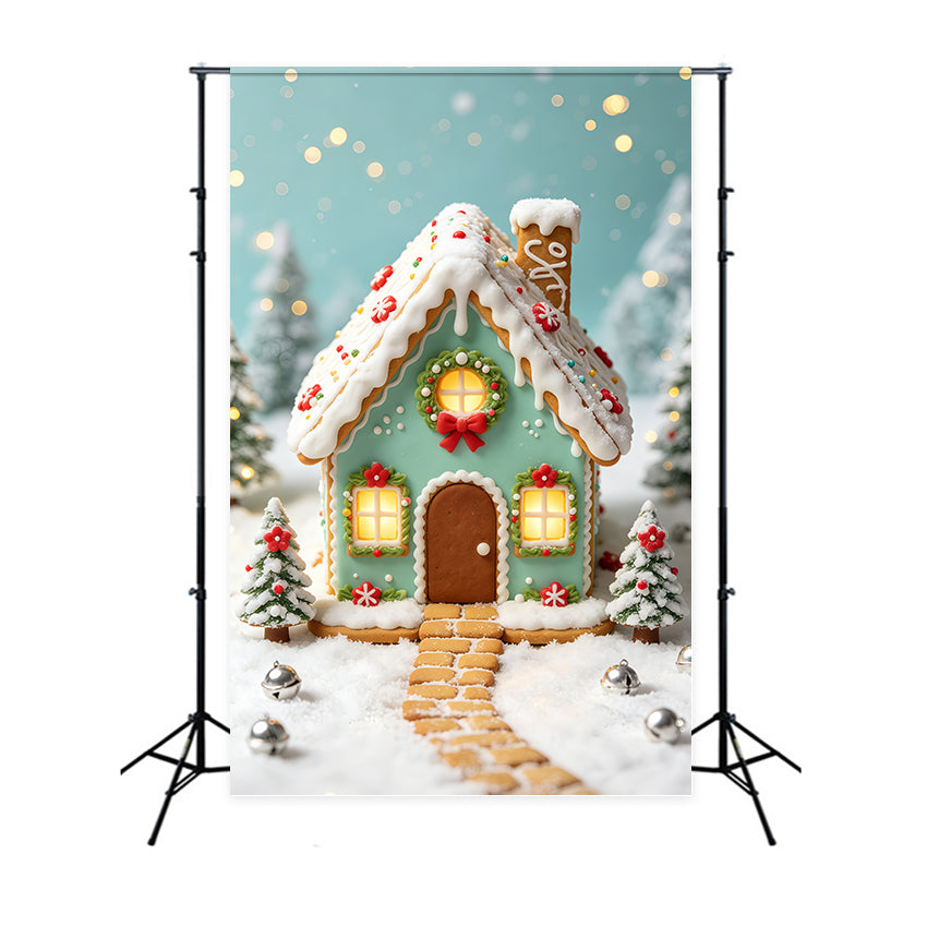 Christmas Candy Backdrop Mint Gingerbread Cottage House Photography Christmas Backdrop GQ69-70