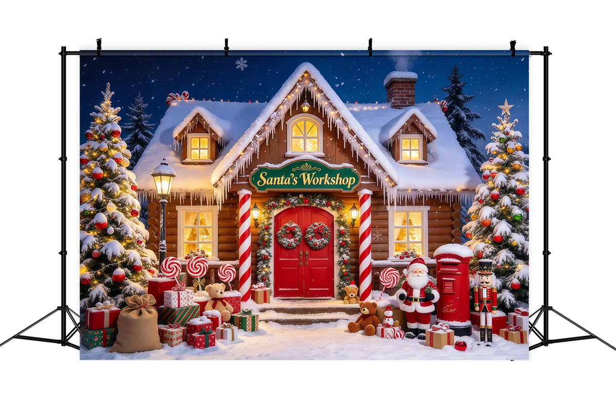 Christmas Photo Shoot Backdrop Snowy Santa Workshop Display Christmas Workshop Backdrop GQ69-71