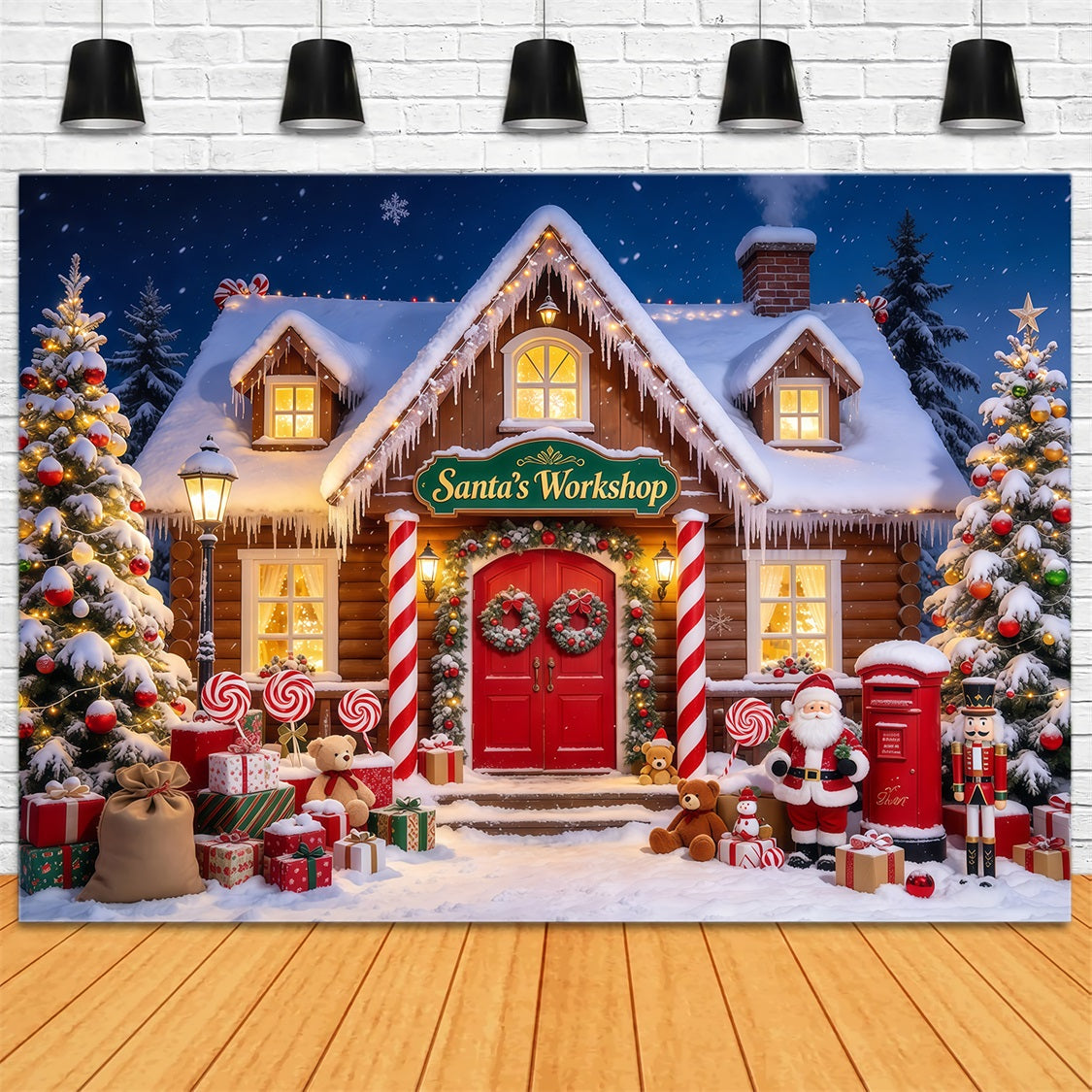 Christmas Photo Shoot Backdrop Snowy Santa Workshop Display Christmas Workshop Backdrop GQ69-71
